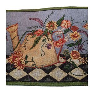 watering can vintage tapestry table runner blue floral 13 x 70